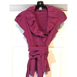 Diane Von Furstenberg Bethania Ruffle Collar Wrap Tee Short Sleeve